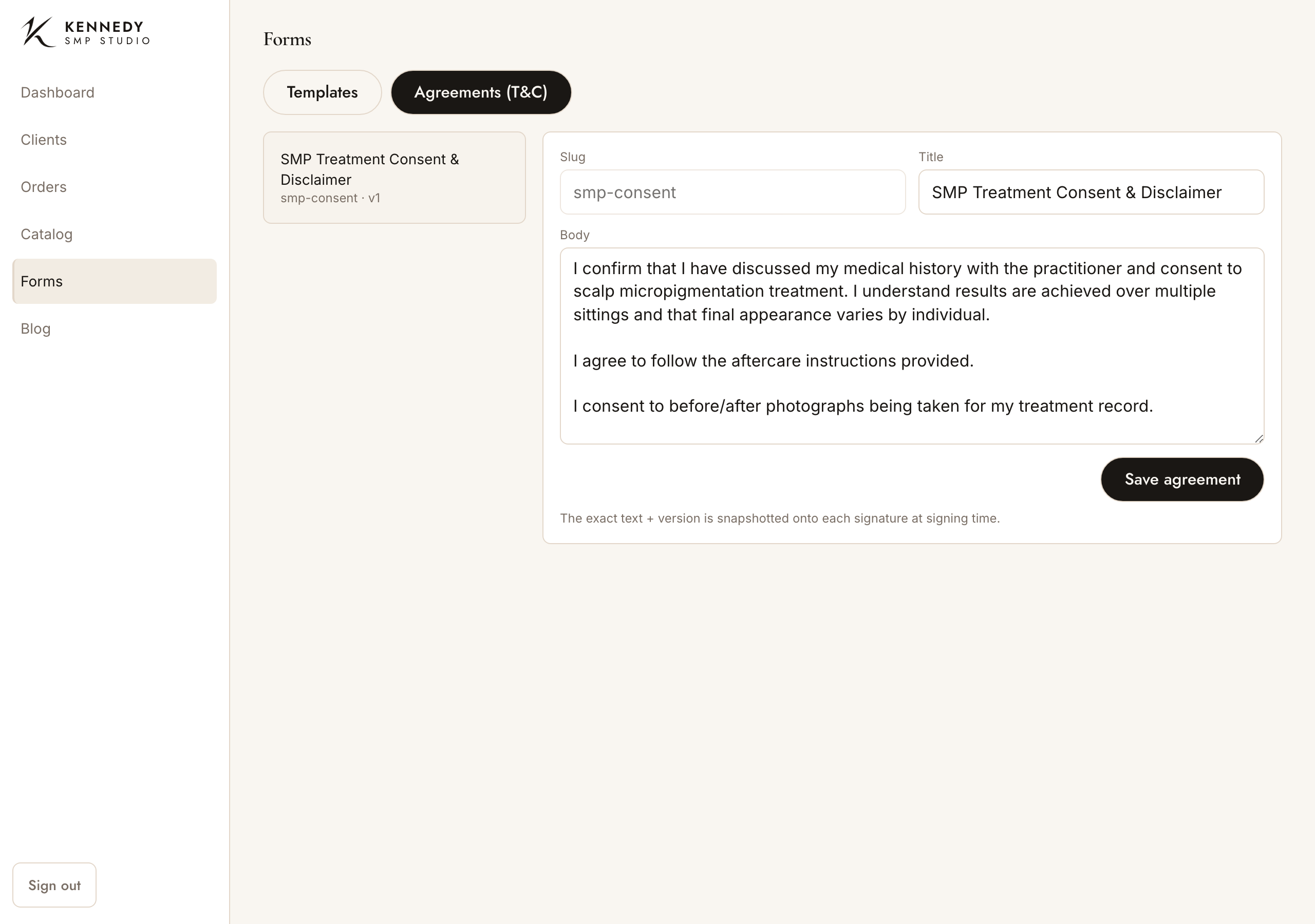 Agreement editor