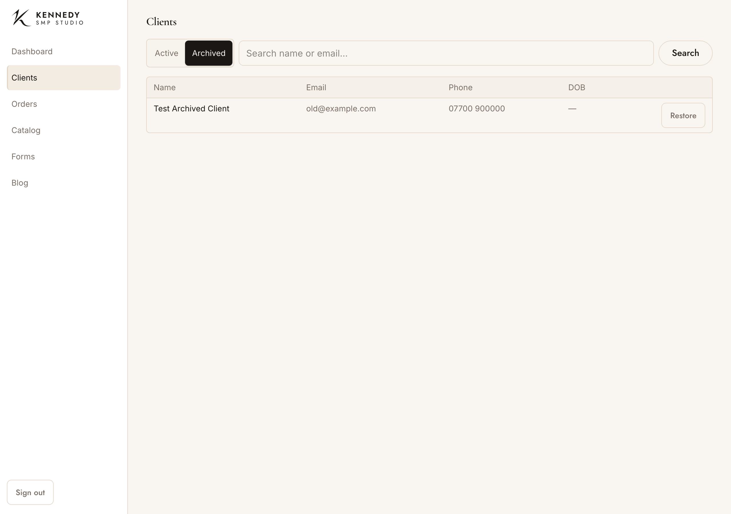 Archived clients with Restore