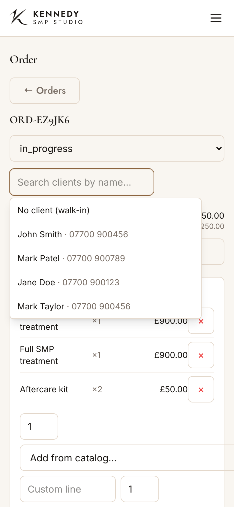 Choosing a client on an order