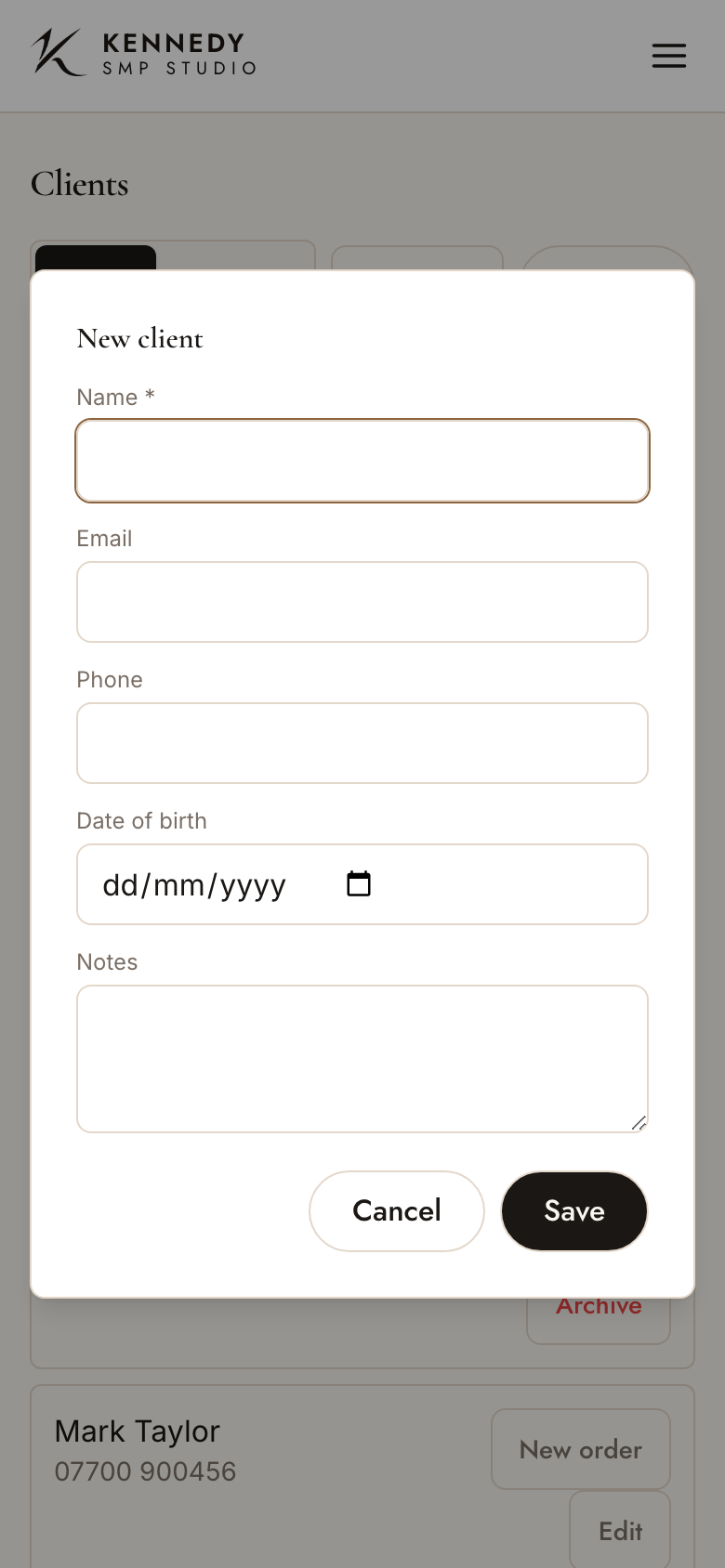 New client form