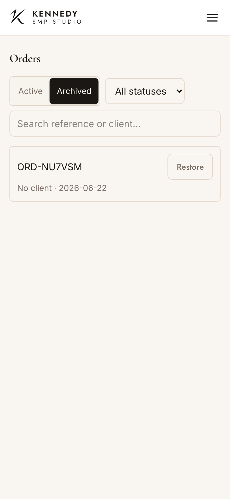 Archived orders with Restore