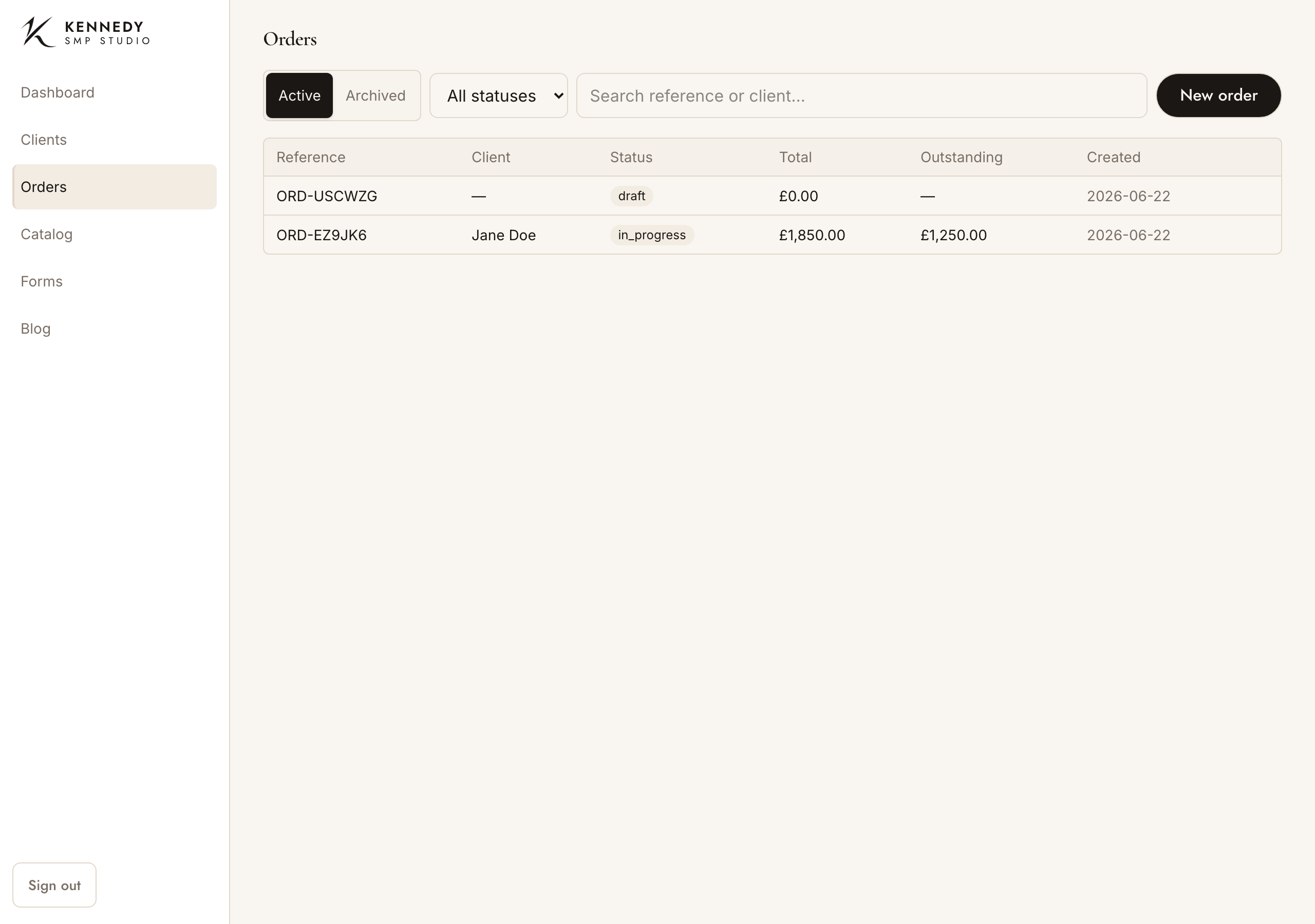Orders list